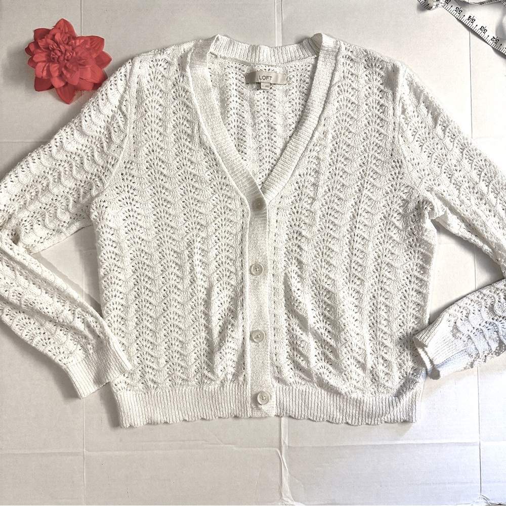 LOFT True White Cardigan Sweater EUC